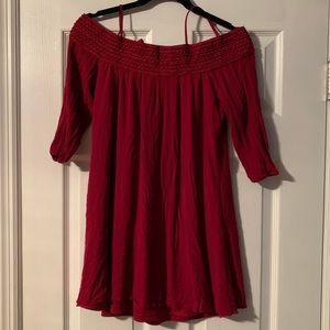 red off the shoulder dress